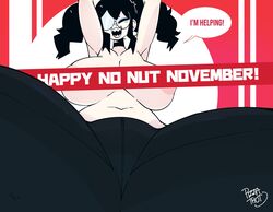 2018 :3 areolae arms_up belly big_areola big_breasts black_hair black_pants breasts choker chubby color female female_focus female_only gats glasses happy hips human large_breasts nipples no_nut_november original original_character pale-skinned_female pale_skin pants pizza_thot red_background sharp_teeth simple_background solo solo_female thick_thighs thighs tips_(gats) topless underboob white_background wide_hips yoga_pants