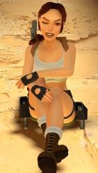 3d backpack bag belt clothing female firearm footwear handgun handwear human lara_croft lara_croft_(classic) nonsexual pale_skin shotgun tagme tomb_raider tomb_raider_(classic) tomb_raider_remastered weapon