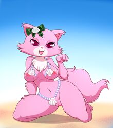 2019 :3 anthro anthrofied areola breasts domestic_cat felid feline felis female fluffy fluffy_tail fur garnet_(jewelpet) hi_res jewelpet jewelpet_(species) lonbluewolf looking_at_viewer mammal navel nipples open_mouth pearl_necklace persian_cat pink_body pink_eyes pink_fur pussy sanrio seashell seaweed shell solo tongue