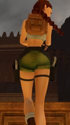3d backpack bag belt clothing female firearm footwear handgun handwear human lara_croft lara_croft_(classic) nonsexual pale_skin shotgun tagme tomb_raider tomb_raider_(classic) tomb_raider_remastered weapon