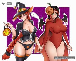 2girls alternate_costume cassie_(paladins) female female_only halloween halloween_costume paladins vampire vivian_(paladins) witch_hat yhw