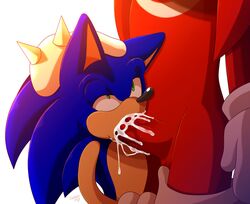 anthro bodily_fluids cum cum_in_mouth cum_inside eulipotyphlan fellatio genital_fluids hand_on_head hedgehog hi_res irrumatio jayaero knuckles_the_echidna male male/male male_only mammal oral sex sonic_(series) sonic_the_hedgehog sonknux