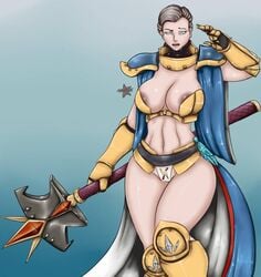 1girls areolae_slip armor armpits barely_clothed big_breasts bikini_armor cameltoe exposed_nipples female female_focus female_only mixsan romman08 stormcast_eternal thick thick_thighs tied_hair warhammer_(franchise) warhammer_age_of_sigmar warhammer_fantasy