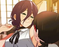 2d 2d_(artwork) 2d_artwork animated armpit_fetish armpit_licking armpits bakushin_o_armpit_gif_(meme) brown_hair chainsaw_man divine_wine duo female funny higashiyama_kobeni kobeni_higashiyama licking licking_armpit light-skinned_female light_skin purple_hair reze_(chainsaw_man) tagme video yuri