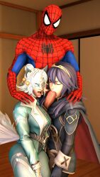 1boy 1boy2girls 2girls 3d 3d_(artwork) 3d_render ami_han blowjob blue_hair crossover eastern_and_western_character fire_emblem fire_emblem_awakening fox_ears fox_girl fox_tail kneeling large_penis loverlassysponk lucina_(fire_emblem) marvel marvel_comics marvel_rivals penis penis_in_mouth penis_out peter_parker sharing spider-man spider-man_(series) suit suit_and_tie thick_thighs thighhighs thighs white_fox_(marvel) white_fox_(marvel_rivals) white_hair
