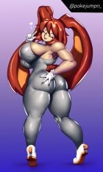 1girls ass big_ass big_breasts bunny_ears bunny_tail busty closed_eyes fat_ass female female_only gigantic_breasts gradient_background hand_on_ass happy heart huge_breasts large_breasts legs orange_hair pokejumpn pose posing sideboob simple_background smile tagme thick_thighs thighs v voluptuous