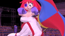 2girls 3d 3d_(artwork) arena backboob big_breasts blockyobjectawesomer boxing boxing_gloves boxing_ring bra breasts brown_hair catfight cleavage dodge dodging female_focus female_only fight fighting fighting_ring glitch_productions huge_breasts jester jester_girl jester_hat kabalmystic_(style) large_breasts lingerie panties pomni_(the_amazing_digital_circus) punch punching purple_boxing_gloves purple_gloves ragatha_(the_amazing_digital_circus) red_boxing_gloves red_gloves red_hair ryona shocked short_hair suprised suprised_look the_amazing_digital_circus thong wide_eyed