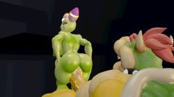 1boy 1girls 3d 3d_(artwork) ass back backboob big_breasts big_penis big_thighs black_eyes bowser breasts bubble_ass bubble_butt cackletta curvy curvy_female dat_ass dat_butt duo female female/male gladehope green-skinned_female green_skin horns kabalmystic_(style) lips looking_back male male/female mario_(series) mario_and_luigi_(series) naked nintendo nipples nude penis pink_sclera red_hair sex thick thick_ass thick_butt thick_hips thick_thighs thighs wide_hips