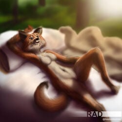 2019 after_sex bed bedding bodily_fluids breasts brown_eyes canid canine cum cum_on_face digital_media_(artwork) disney featureless_breasts female fox fur furniture genital_fluids happy hi_res lying maid_marian mammal navel nude orange_body orange_fur pillow pussy rendersafterdark robin_hood_(disney) smile solo text whiskers