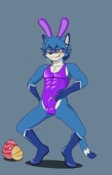 1boy 2d_animation abs animated anthro athletic athletic_anthro athletic_male balls_outline bangs black_nose blue_body blue_boots blue_clothing blue_ears blue_footwear blue_fur blue_gloves blue_hair blue_handwear blush blush_lines bodily_fluids body_control boots bulge cat_tail cheek_tuft clothed clothing crossdressing cute_fangs detailed_bulge domestic_cat easter easter_egg erection exclamation_point facial_tuft fangs felid feline felis footwear forced_dancing fur gay genital_fluids genital_outline genitals gloves grey_background haigure hair handwear hi_res holidays hypnosis japanese_text jiggling latex latex_boots latex_clothing latex_footwear latex_gloves latex_handwear leotard lmania329 male male_only mammal mind_control motion_tweening open_mouth orange_eyes penis penis_outline precum precum_on_penis precum_through_clothing presenting presenting_penis purple_clothing purple_leotard rabbit_ears shoes simple_background smile smirk solo spread_legs spreading tail teeth tenting text tiptoes tongue tuft wet wet_clothing whiskers white_body white_fur white_inner_ear yelling