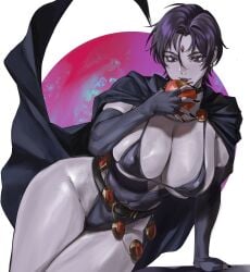 1girls 2026 apple breasts dc dc_comics female female_focus female_only large_breasts looking_at_viewer rachel_roth raven_(dc) short_hair solo taiyang_yu teen_titans thick_thighs thighs wide_hips