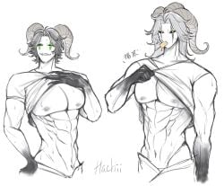 eating_ice_cream exposed_breasts exposed_nipples exposed_torso green_eyes harlequin_(the_freak_circus) hedybd11 horns ice_cream lifting_shirt looking_at_another looking_at_viewer looking_pleasured monster monster_boy muscles muscular muscular_male nude_male_nude_male pale-skinned_male pale_body pale_skin pierrot_(the_freak_circus) the_freak_circus two_guys yellow_eyes