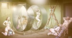 1boys 5girls ballet_boots ballet_heels basement blowjob bondage bound bound_ankles bound_arms bound_wrists chains collar dildo electric_shock erenisch female femsub forced_orgasm hamster_wheel high_heels illustration legal_slavery male metal_collar slave slave_collar slavery sybian very_high_heels
