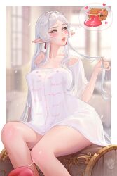 1girls blush blush_lines blushing_at_viewer breasts breasts_out curvaceous curvaceous_body curvaceous_female curvaceous_figure curves curvy curvy_body curvy_female curvy_figure curvy_hips elf elf_ears elf_female elf_girl female female_only frieren frieren_stuck_in_a_mimic_(meme) heart-shaped_pupils hips hips_wider_than_shoulders huge_thighs massive_thighs medium_breasts mimic mimic_chest nipple_bulge nipple_outline nipples nipples_visible_through_clothing oversized_clothes oversized_shirt perky_breasts perky_nipples pinup prywinko sexy sexy_pose sousou_no_frieren thick_legs thick_thighs thunder_thighs thunderthighs tits_out wide_hips wide_thighs