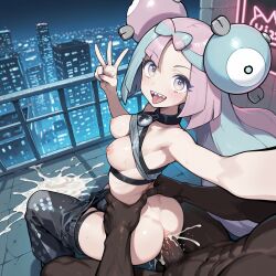 1boy 1girls ai-generated ai_generated anal ass bangs blue_hair blush bow-shaped_hair breasts brokewyt character_hair_ornament cityscape clothed_female_nude_male clothes_pull cum cum_in_ass cum_in_pussy dark-skinned_male dark_skin female hair_ornament interracial iono_(pokemon) long_hair looking_at_viewer looking_back medium_breasts multicolored_hair nanjamo_(pokemon) nipples nude open_mouth overflow pants penis pink_hair pokemon pokemon_sv sex sharp_teeth smile straight teeth tongue tongue_out twintails two-tone_hair uncensored v w