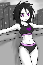 black_hair cute emo emo_girl emo_hair female panties pink_eyes small_breasts white_body white_skin