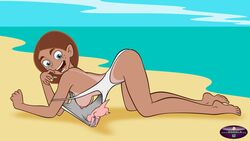 1girls ass_up beach bent_over blue_eyes breasts brown_hair disney disney_channel female freckles gagala hanging_breasts human interspecies joss_possible kim_possible naughty_animal nipples one-piece_tan rufus_(kim_possible) swimsuit tanline teenager zoophilia