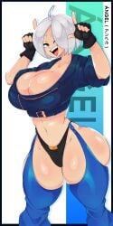 1girls angel_(kof) big_ass big_breasts blue_eyes curvy curvy_female endorx fat_ass huge_ass huge_breasts jacket king_of_fighters leather leather_clothing leather_jacket light-skinned_female light_skin pale-skinned_female pale_skin panties short_hair smiling smiling_at_viewer standing thick thick_ass thick_legs voluptuous voluptuous_female white_hair
