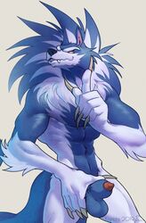 2019 animal_genitalia animal_penis anthro balls blue_body blue_fur canid canine canine_penis canis capcom claws darkstalkers fur gallon hi_res jon_talbain korichi male male_only mammal nude penis penis_tip sheath simple_background solo vampire_savior video_games were werecanid werecanine werewolf white_body white_fur wolf