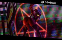 ass_up clothing dancing demon demonic femboy feminine flexible glitch glowing glowing_eyes hair hellaverse helluva_boss hi_res horn king_crook latex legwear looking_at_viewer male moxxie_(helluva_boss) occult_symbol one_eye_closed pentagram pole red_body red_skin solo stripper stripper_pole symbol teasing teasing_viewer thigh_highs white_hair white_horn wink winking_at_viewer yellow_eyes