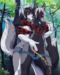 2019 4:5 absurd_res anthro bodily_fluids breasts canid canine canis domestic_dog duo female female/female fox fur genital_fluids hazakyaracely hi_res husky kyra_(invasormkiv) mammal nipples nordic_sled_dog peeing pussy spitz trish_(invasormkiv) urine watersports yuri