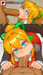 1boy 1girls 2026 :>= ai_generated artist_name blonde_hair blowjob blowjob_face blue_eyes blush cheek_bulge cock deepthroat dick electroworld fellatio female green_ribbons heart-shaped_pupils hi_res high_quality high_resolution highres licking long_hair mega_man multiple_fellatio oral oral_sex patreon patreon_username penis ponytail pov roll saliva stable_diffusion straight sucking symbol-shaped_pupils testicle_sucking testicles uncensored veins veiny_penis watermark