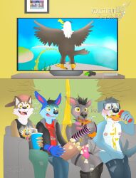 absurd_res accipitrid accipitriform angry_birds anthro armchair avian beverage bird bisexual_pride_colors black_hair blue_body blue_hair bodily_fluids bottomwear bottomwear_down brown_body brown_noise canid canine canis chair clothed clothing collar controller disgusted_face domestic_dog dreamworks drinking drinking_urine eagle electronics eyewear felid feline food footwear furniture game_controller genital_fluids giga_larry glasses group hair hairless hairless_dog hi_res jockstrap kangaroo lake laugh lgbt_pride macropod male mammal marsupial microsoft mighty_eagle multicolored_eyes nintendo nintendo_controller nipples pants pants_down pantsless partially_clothed peeing popcorn pride_colors primitive_dog rovio_entertainment sega signature smile socks soda sofa tail tail_motion tailwag television tongue tongue_out trolls_(dreamworks) underwear urine urine_in_mouth water watermark watersports wearing_glasses wii wii_remote xbox xbox_controller xbox_game_studios xoloitzcuintli yellow_eyes
