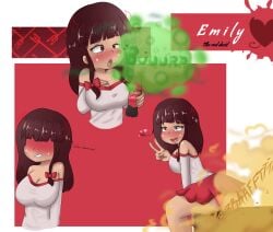 ahe_gao ahegao_face ass asshole big_ass big_breasts blush breasts brown_eyes brown_hair burp burp_cloud burp_fetish burping emily_(funlitogc) enjoying_farting fart fart_cloud fart_fetish farting farting_at_viewer female female_only funlitogc gassychan_(artist) hands_on_own_ass hearts_around_head light-skinned_female light_skin looking_back moan moaning moaning_in_pleasure open_mouth peace_sign sitting thick_thighs thighhighs v_sign voluptuous