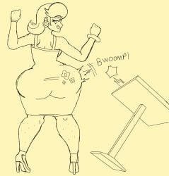 1girls 2026 2026s ass ass_focus ass_in_dress big_ass child_bearing_hips dress fat_ass female female_focus female_only follow_up freckles freckles_on_legs hip_check hips_wider_than_shoulders huge_ass human human_only impact_lines inspired_by jamcassette jpg knocking_over large_ass mammal mario_(series) mature mature_female monochrome nintendo onomatopoeia princess princess_daisy royalty short_dress sketch solo solo_female solo_focus table thick_ass thick_hips thick_legs twitter_link