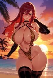 1girls ai_generated animal_print areola_slip balecxi bare_shoulders beach bikini black_choker black_gloves black_thighhighs blush breasts bridal_gauntlets brown_eyes choker cleavage clenched_teeth clothing cloud curvaceous curvaceous_female curvaceous_figure curvy curvy_figure elbow_gloves erza_scarlet fairy_tail female female_focus female_only gloves gradient_sky groin hair_between_eyes highleg horizon huge_breasts inviting inviting_to_sex large_breasts legwear leopard_print lips long_hair looking_at_viewer navel o-ring o-ring_bikini o-ring_swimsuit ocean one-piece_swimsuit one_eye_closed outdoors palm_tree parted_lips presenting presenting_ass presenting_breasts presenting_hindquarters presenting_pussy presenting_self print_swimsuit red_hair sand scowl seductive seductive_look seductive_smile sideboob skindentation sky sling_bikini_top slingshot_swimsuit smile solo standing stomach sun sunset swimsuit teeth thick_thighs thighhighs thighs tree v-shaped_eyebrows voluptuous voluptuous_female water wet wide_hips