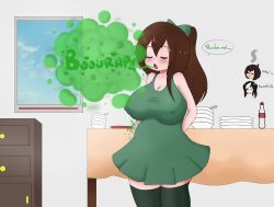 big_breasts breasts breasts_hang brown_hair burp burp_bubbles burp_cloud burp_fetish burping burpy_chan farty_chan female funlitogc gassychan_(artist) gina_(funlitogc) green_eyes hard_nipples huge_breasts large_breasts leti looking_pleasured multicolored_hair