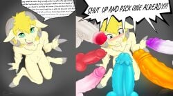 absurd_res anthro aquatic berry_(cuttle_yam) bianca_(cuttleyam) blonde_hair blue_penis blush bovid caprine cephalopod chameleon chem_(dragon_chem) coleoid dialogue dinosaur dragon dromaeosaurid felid feline female fingers foreskin fur genitals green_eyes group gynomorph hair hi_res hooved_fingers hooves horn hybrid implied_sex intersex knot knotted_penis kovat lizard male male/female male/male mallow_(dragon_chem) mammal meme mephitid milkshake_(cuttleyam) mollusk mythological_creature mythological_scalie mythology octopodiform octopus orange_penis penis penis_everywhere pink_penis prehistoric_species purple_penis red_penis reptile saurischian scalie skunk tan_body tan_fur thanir_(dragon_chem) theropod unusual_anatomy unusual_genitalia unusual_penis utahraptor yam_(cuttleyam)