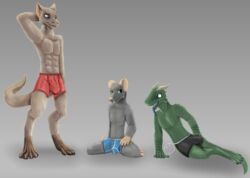 2019 anthro bedethingy bulge clothing digital_media_(artwork) fur grey_body hi_res male male_only mammal murid murine rat reptile rodent scalie simple_background tongue tongue_out underwear