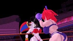 2girls 3d 3d_(artwork) arena ass big_ass big_butt blockyobjectawesomer boxing boxing_gloves boxing_ring bra brown_hair catfight fat_ass female_focus female_only fight fighting fighting_ring finishing_blow garter_belt garter_straps glitch_productions huge_ass jester jester_girl jester_hat kabalmystic_(style) knockout large_ass lingerie panties pomni_(the_amazing_digital_circus) punch punching purple_boxing_gloves purple_gloves ragatha_(the_amazing_digital_circus) red_boxing_gloves red_gloves red_hair ryona saliva short_hair spit the_amazing_digital_circus thick thick_ass thick_thighs thighs thong uppercut wide_hips