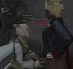 1futa 1girls cheating cheating_wife cucked_by_futa dark_skin final_fantasy_xiv futa_on_female futanari height_difference large_penis married_female miqo'te original_character public viera wedding_ring