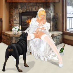 bestiality_marriage blonde_hair blue_eyes bridal_bouquet bridal_gloves bridal_lingerie bridal_tiara bridal_veil bride canine canine_on_human champagne_bottle champagne_flute cringer990 domestic_dog dominant_feral female_on_feral feral feral_on_human feverdreams getting_undressed high_heels human_female human_on_feral imminent_bestiality interspecies interspecies_sex married_to_feral naughty_face offering_self offering_sex pale-skinned_female presenting presenting_pussy pussy smile stockings thighhigh_stockings thighhighs vagina wedding_dress wedding_veil zoophilia