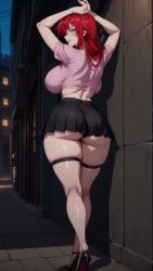 1girls ai_generated animated ass ass_focus big_ass blue_eyes breasts dancing female female_only fishnet_legwear fishnet_stockings high_heels high_school_dxd huge_ass huge_breasts light-skinned_female miniskirt music night outside patreon prostitute prostitution red_hair rias_gremory skirt skirt_lift solo sound street tagme tenshixxx_ai thick_thighs video