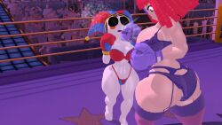 2girls 3d 3d_(artwork) angry arena ass big_ass big_butt blockyobjectawesomer boxing boxing_gloves boxing_ring bra brown_hair catfight cleavage fat_ass female_focus female_only fight fighting fighting_ring garter_belt garter_straps glitch_productions huge_ass jester jester_girl jester_hat kabalmystic_(style) large_ass lingerie panties pomni_(the_amazing_digital_circus) purple_boxing_gloves purple_gloves ragatha_(the_amazing_digital_circus) red_boxing_gloves red_gloves red_hair ryona short_hair the_amazing_digital_circus thick thick_ass thick_thighs thighs wide_hips