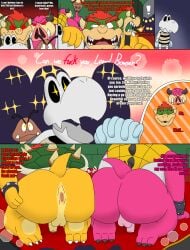 2boys absurd_res all_fours anthro anus ass balls big_butt blush bottomless bowser butts_touching clothed clothing dialogue discarded_clothing discarded_underwear dry_bones foreskin genitals goomba group ha_a_monkey hi_res imminent_sex inviting koopa male male/male mammal mario_&_luigi:_bowser's_inside_story mario_(series) mario_and_luigi_(series) midbus nintendo overweight overweight_male penis presenting presenting_hindquarters requesting scalie sex_request shell shirt sparkles sparkling_eyes spiked_shell spikes spikes_(anatomy) spread_butt spreading suid suine sus_(pig) tail tank_top text topwear underwear wild_boar