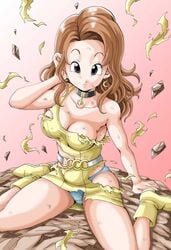 1girls breasts brown_hair choker dragon_ball dragon_ball_gt female gray_eyes grey_eyes lingerie long_hair panties paresu shounen_jump sitting torn_clothes youngjijii