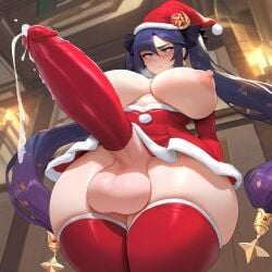 1girls ai_generated bangs blush breasts censored covered_penis cum ejaculation erection female fur_trim futa_only futanari genshin_impact gloves hair_ribbon hat huge_balls huge_cock large_breasts large_penis long_hair looking_at_viewer mona_(genshin_impact) nipples penis purple_hair pussy racerai red_dress red_gloves red_legwear ribbon santa_costume sex_toy solo star_(symbol) surprised testicles thighhighs veiny_penis very_long_hair