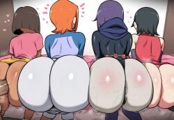 1boy 4girls ai_generated ass ass-to-ass ben_10 boruto:_naruto_next_generations crossover curvy dark-skinned_female dark_skin dc dc_comics dora_marquez dora_the_explorer female female_only grey_body grey_skin gwen_tennyson huge_ass latina leotard mullon multiple_girls novelai orange_hair purple_hair raven_(dc) sex short_hair teen_titans thick_ass thick_thighs uchiha_sarada voluptuous voluptuous_female