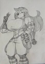 abs big_breasts cubism2 female female_focus female_only flexing flexing_bicep marie_(tag-a-long) mime mime_girl mouthless mouthless_female muscle muscle_girl muscles muscular muscular_female noseless original original_art original_artwork winking winking_at_viewer