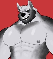 anthro bara barazoku big_pecs canine furry ghost_(milkblend) looking_at_viewer male male_only milkblend muscles muscular nude pecs solo solo_male wolf