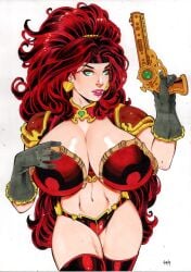 1boy battle_chasers ed_benes_studio female_focus female_only huge_breasts red_body red_eyes red_monika solo_female solo_focus vagner_fernandes voluptuous voluptuous_female