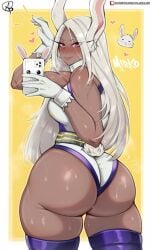 1girls 2024 almualim animal_ears ass ass_sweat big_ass blush boku_no_hero_academia bubble_ass bubble_butt bunny_ears cellphone dark-skinned_female eyelashes female female_only gloves heroine holding_object holding_phone huge_ass large_ass leotard long_hair looking_at_viewer mirko miruko my_hero_academia patreon patreon_logo patreon_username phone rabbit_tail red_eyes round_ass rumi_usagiyama selfie selfie_pose smartphone smile smiling solo superheroine sweat sweatdrop tail thicc twitter_link white_clothing white_eyebrows white_hair white_leotard yellow_background