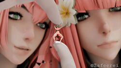 3d 3girls bikini blindfold clothing devola female female_only giantess hairband light-skinned_female light_skin macro micro nier nier:_automata pink_hair popola short_hair size_difference white_hair yorha_2b zafeerei