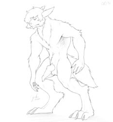 1boy 2019 abs animal_genitalia animal_penis anthro armpits canine canine_penis digital_media_(artwork) eeveelution erection free_art fur hair hi_res jakethegoat knot male male_only monochrome muscular nintendo nude original_character penis pokémon_(species) pokemon pokemon_gsc simple_background sketch solo text umbreon video_games watermark were