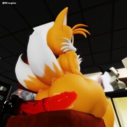 3d 3d_(artwork) ass_focus blender bottom_heavy_femboy dildo_touching_ass femboy large_ass looking_back sonic_(series) sonic_the_hedgehog_(series) tails tails_the_fox