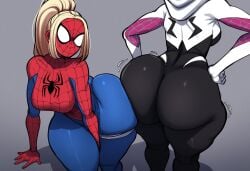 1girls 2girls ai_generated alternate_universe ass ass_dough ass_to_ass big_ass bottom_heavy curvy dumptruck_ass duo fat_ass fat_ass_teen female genderswap_(mtf) ghost-spider gwen_stacy huge_ass lard_ass marvel marvel_comics mullon novelai pawg spider-girl spider-gwen spider-man spider-man_(series) superhero_costume superheroine thick voluptuous voluptuous_female